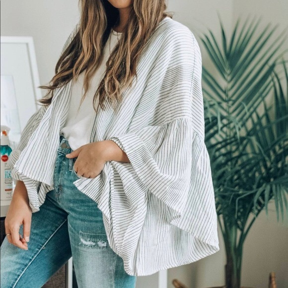 Universal Thread Other - Universal Thread Striped Ruffle Sleeve Kimono